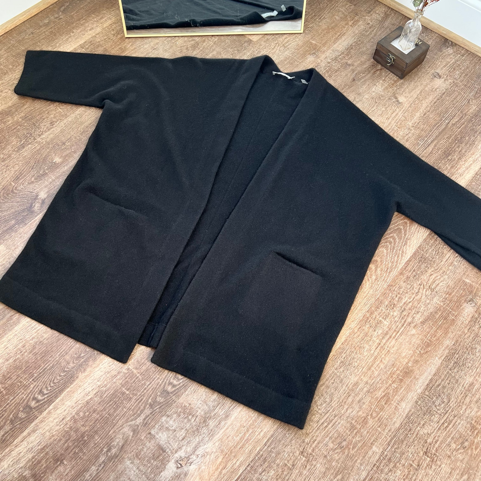 Vince. Cashmere Open Front Thick Chunky Cody Sweater Cardigan Black